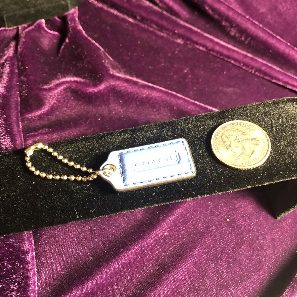 Small Blue COACH hangtag with Gold Tone Chain